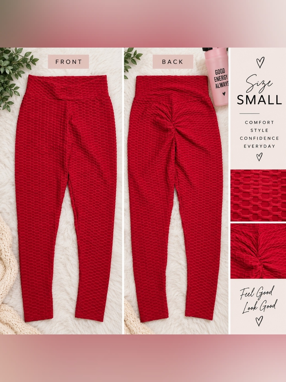 Red Scrunchie Butt Size Small Leggings